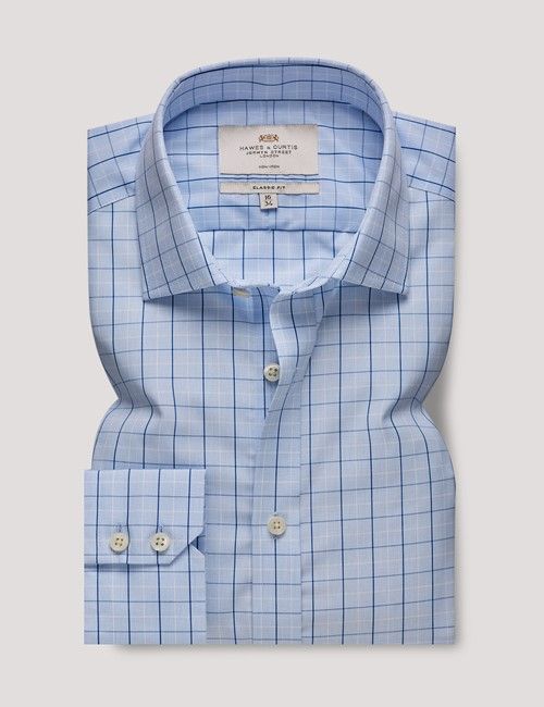 Non-Iron Blue & Navy Windowpane Check Classic Fit Shirt-preview