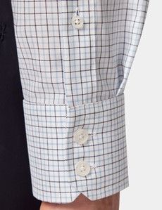 Non-Iron Navy & Blue Check Pin Point Oxford Shirt - Button Down Collar - Classic Fit