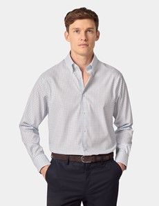 Non-Iron Navy & Blue Check Pin Point Oxford Shirt - Button Down Collar - Classic Fit