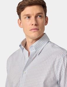 Non-Iron Navy & Blue Check Pin Point Oxford Shirt - Button Down Collar - Classic Fit