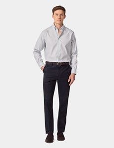 Non-Iron Navy & Blue Check Pin Point Oxford Shirt - Button Down Collar - Classic Fit