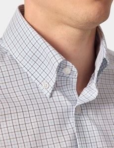 Non-Iron Navy & Blue Check Pin Point Oxford Shirt - Button Down Collar - Classic Fit