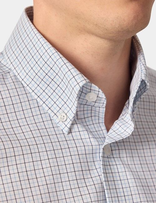 Non-Iron Navy & Blue Check Pin Point Oxford Shirt - Button Down Collar - Classic Fit-preview