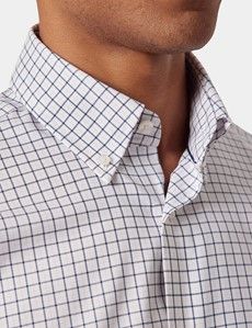 Classic Fit Navy & Pink Check Pin Point Non-Iron Oxford Shirt
