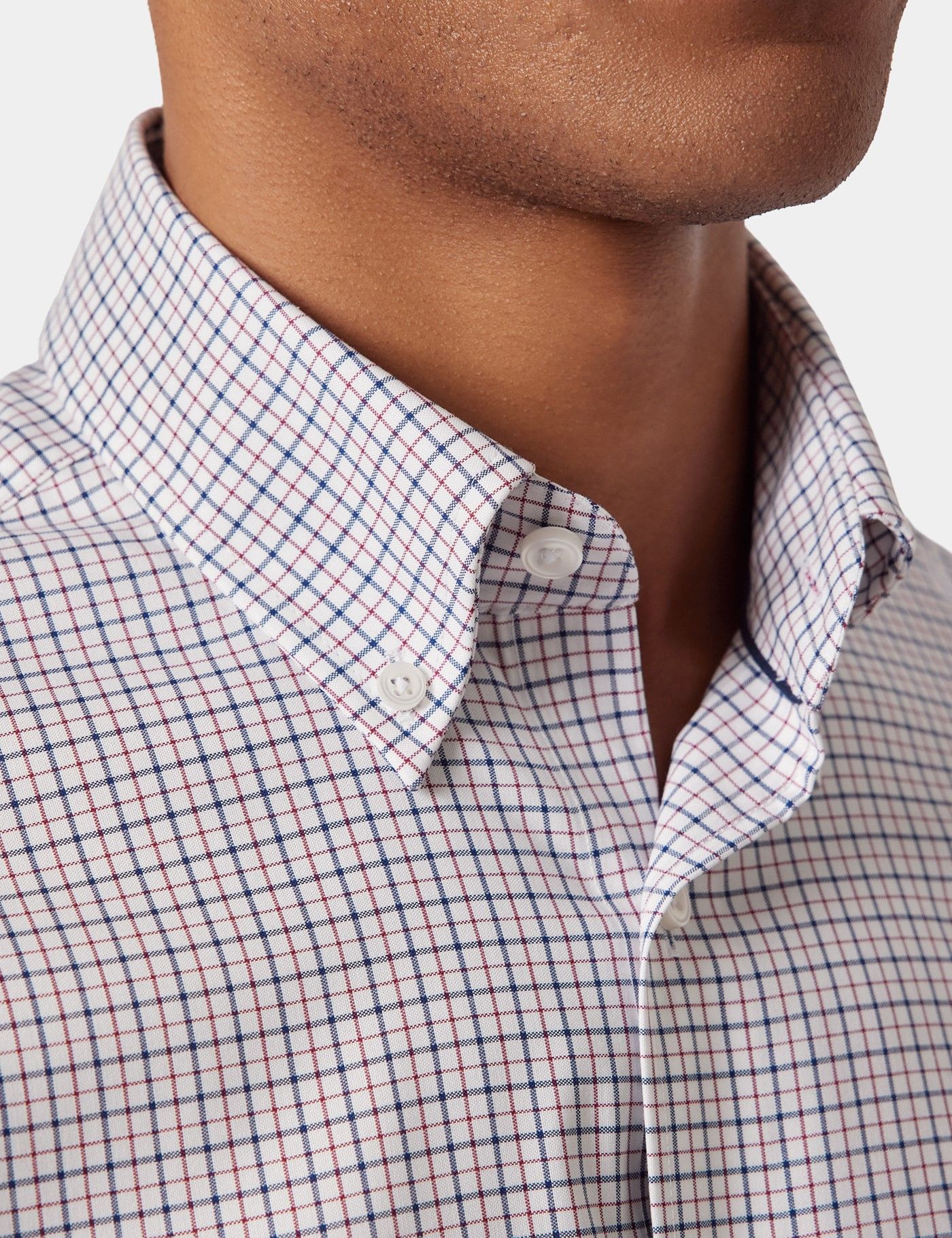 Classic Fit Navy & Red Check Pin Point Non-Iron Oxford Shirt-preview