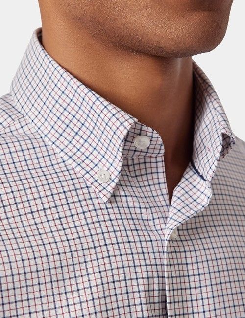 Non-Iron Navy & Red Multi Check Pin Point Oxford Shirt - Button Down Collar - Classic Fit-preview