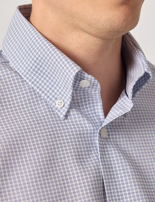Non-Iron Blue & White Multi Check Pin Point Oxford Shirt - Button Down Collar - Classic Fit-preview