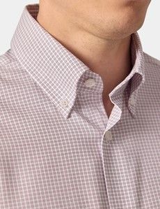 Classic Fit Red & White Check Pin Point Non-Iron Oxford Shirt