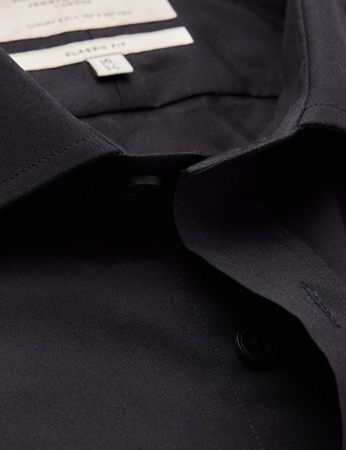 Black Poplin Classic Fit Shirt With Semi Cutaway Collar - Single Cuffs