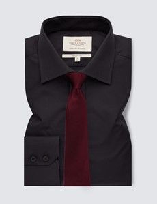 Black Poplin Classic Fit Shirt With Semi Cutaway Collar - Single Cuffs-preview2