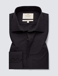 Black Poplin Classic Fit Shirt With Semi Cutaway Collar - Single Cuffs-preview1