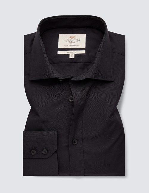 Black Poplin Classic Fit Shirt With Semi Cutaway Collar - Single Cuffs-preview