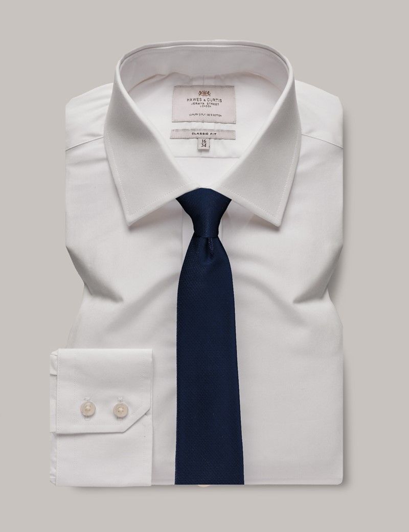 White Classic Shirt - Semi-Cutaway Collar | Hawes and Curtis