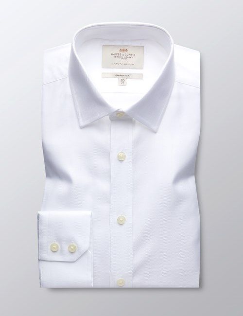 White Herringbone Classic Shirt - Semi-Cutaway Collar-preview