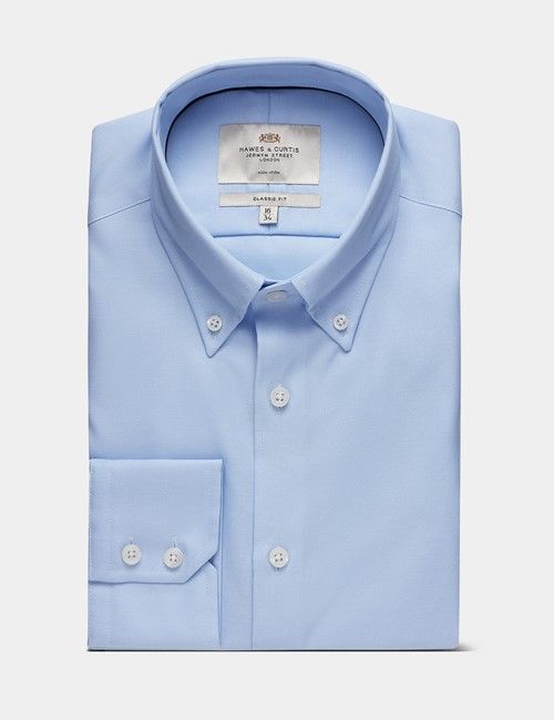Non-Iron Blue Pin Point Oxford Shirt - Button Down Collar - Classic Fit