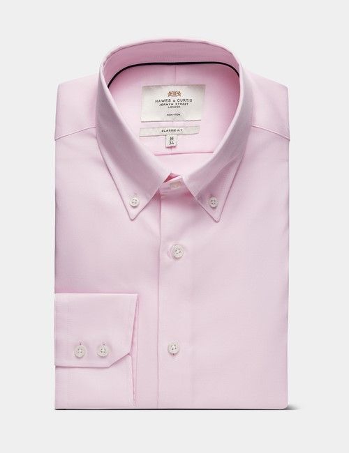 Non-Iron Pink Pin Point Oxford Shirt - Button Down Collar - Classic Fit