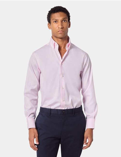 Non-Iron Pink Pin Point Oxford Shirt - Button Down Collar - Classic Fit