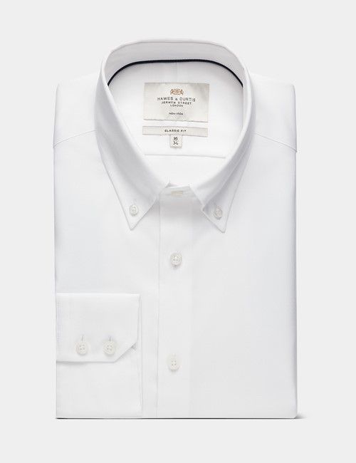Non-Iron White Pin Point Oxford Shirt - Button Down Collar - Classic Fit