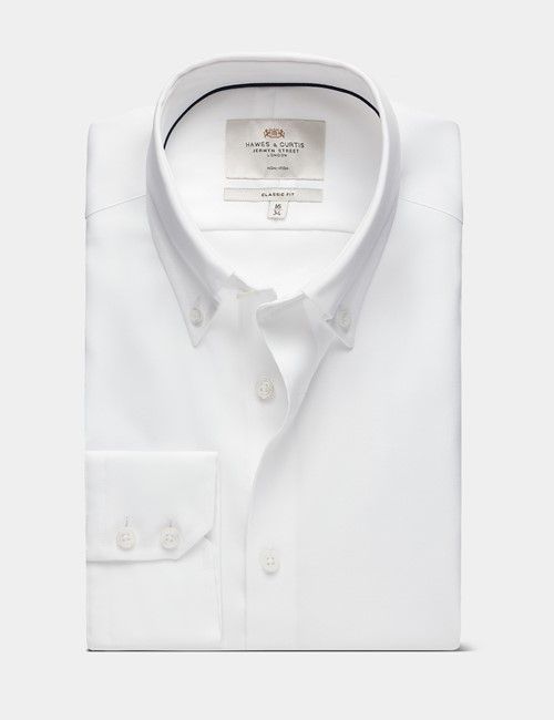 Non-Iron White Pin Point Oxford Shirt - Button Down Collar - Classic Fit-preview