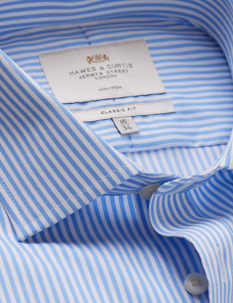 Classic Fit Blue & White Bengal Stripe Twill Non-Iron Shirt