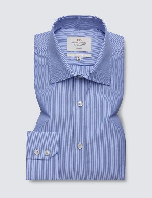 Non-Iron Blue & White Fine Stripe Classic Shirt-preview