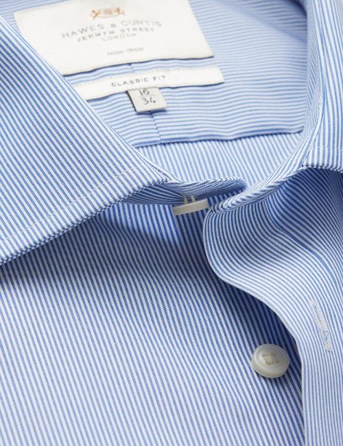 Non-Iron Blue & White Fine Stripe Classic Shirt