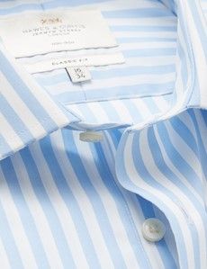 Non-Iron Blue & White Bold Stripe Classic Shirt-preview1