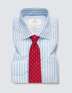 Non-Iron Blue & White Bold Stripe Classic Shirt