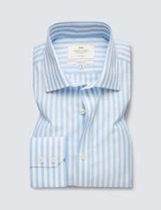 Non-Iron Blue & White Bold Stripe Classic Shirt-preview2