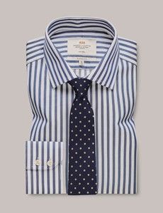 Non-Iron Navy & White Bold Stripe Classic Fit Shirt-preview2