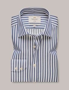 Non-Iron Navy & White Bold Stripe Classic Fit Shirt-preview1