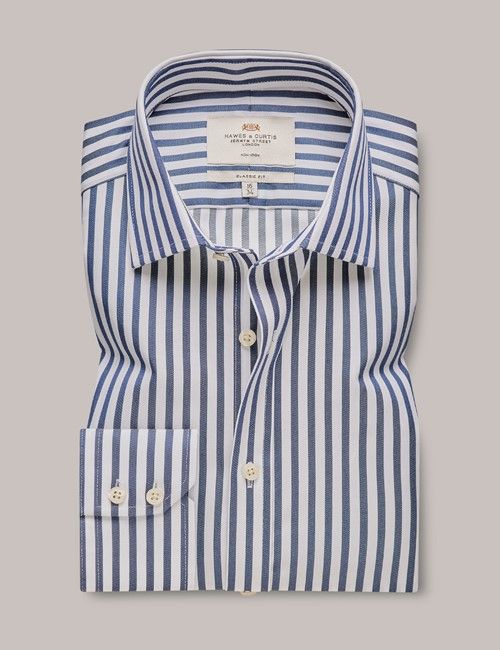 Non-Iron Navy & White Bold Stripe Classic Fit Shirt-preview
