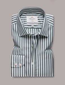 Classic Fit Green & White Bold Stripe Non-Iron Shirt-preview1