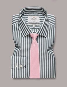 Classic Fit Green & White Bold Stripe Non-Iron Shirt-preview2