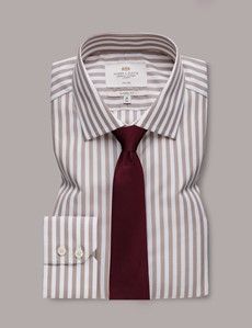 Non-Iron Beige & White Bold Stripe Classic Fit Shirt-preview2