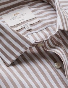 Non-Iron Beige & White Bold Stripe Classic Fit Shirt
