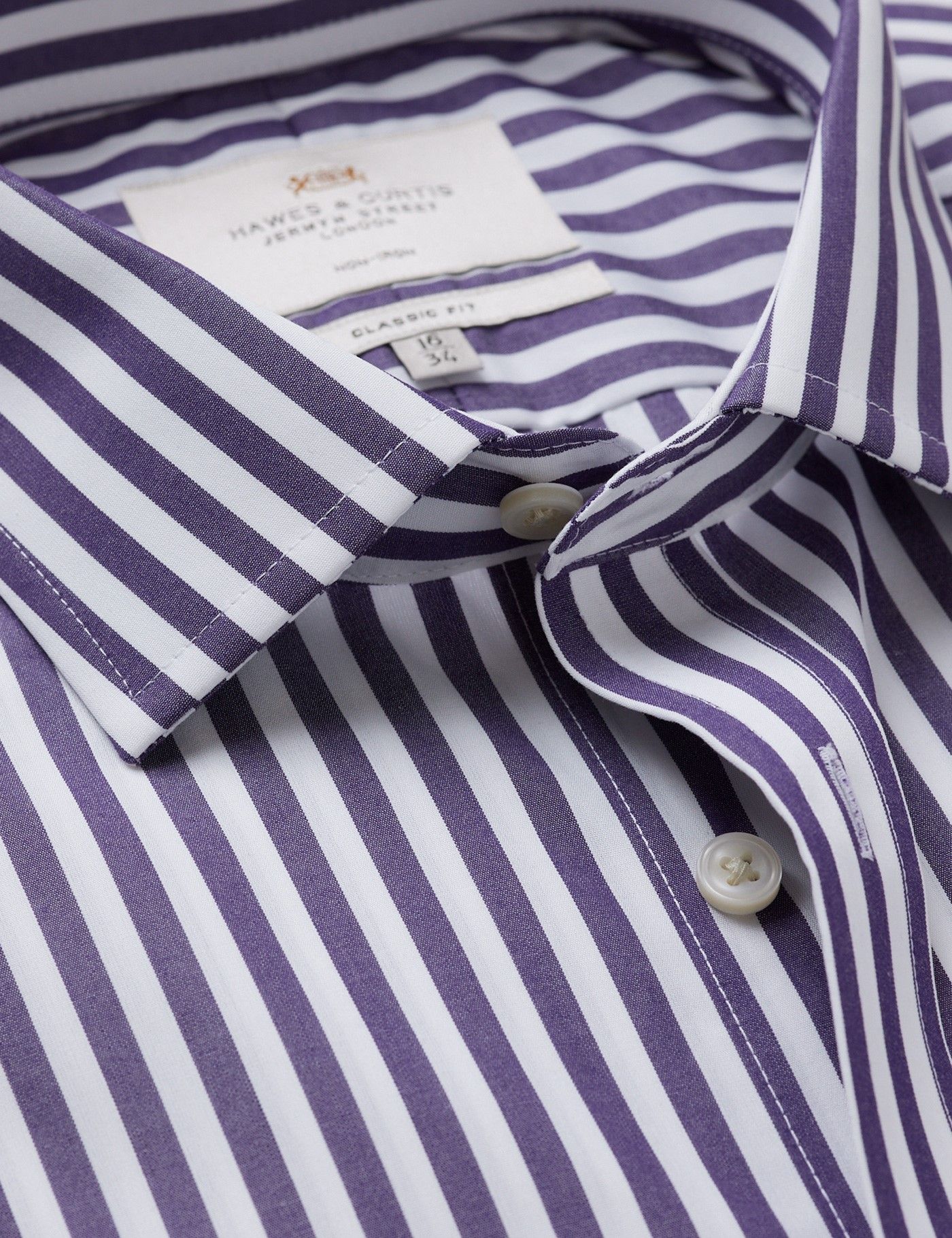 Classic Fit Purple & White Bold Stripe Non-Iron Shirt