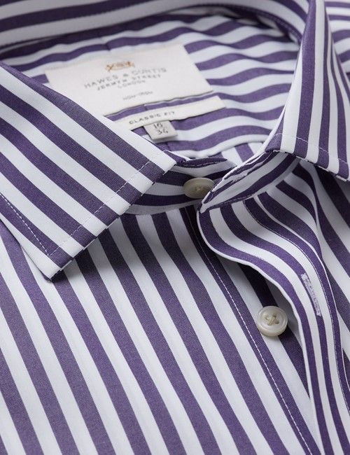 Non-Iron Purple & White Bold Stripe Classic Fit Shirt
