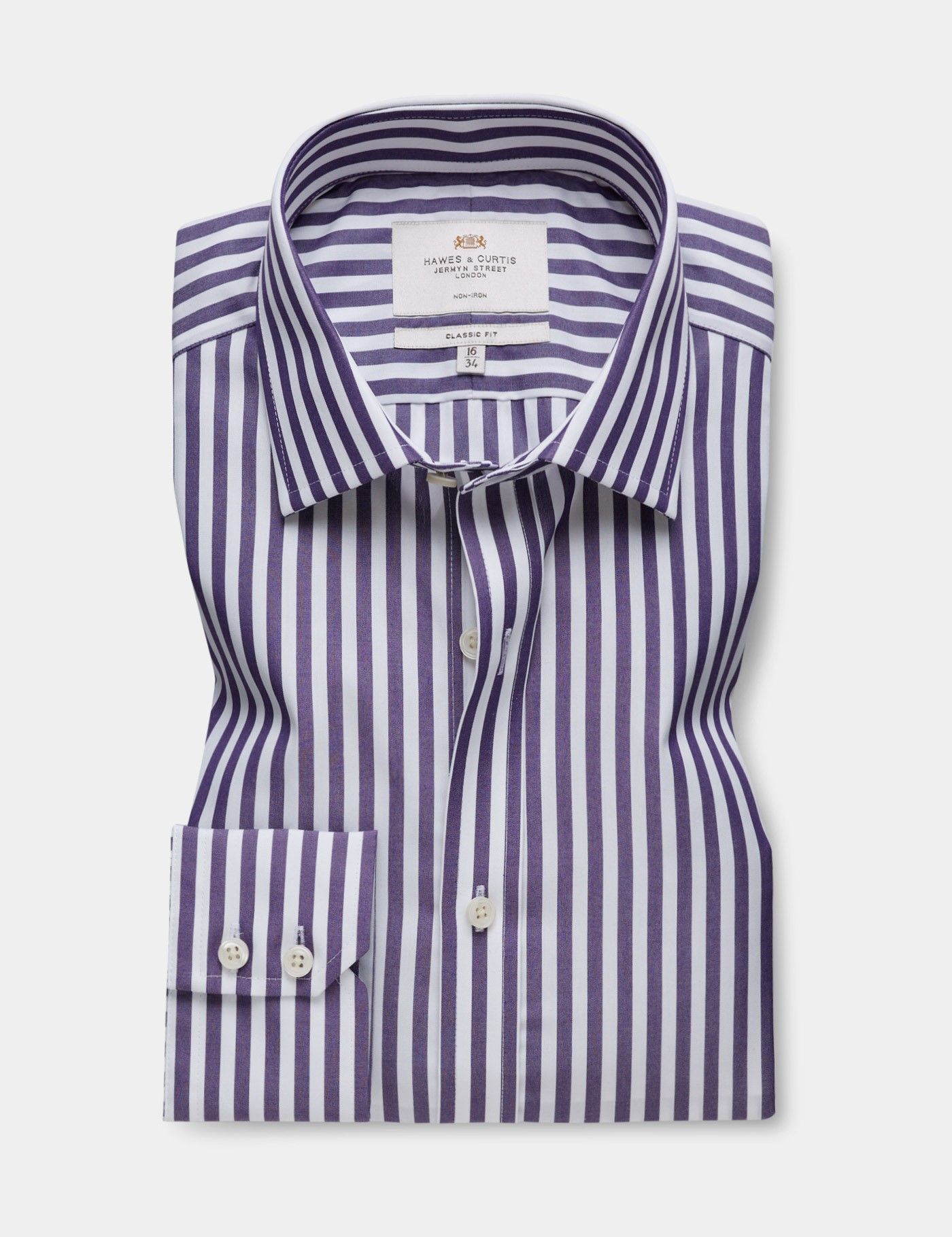 Classic Fit Purple & White Bold Stripe Non-Iron Shirt-preview