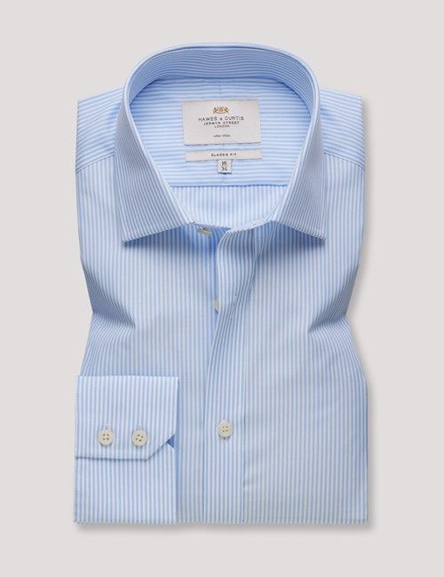 Non-Iron Blue & White Fine Stripe Classic Fit Shirt-preview