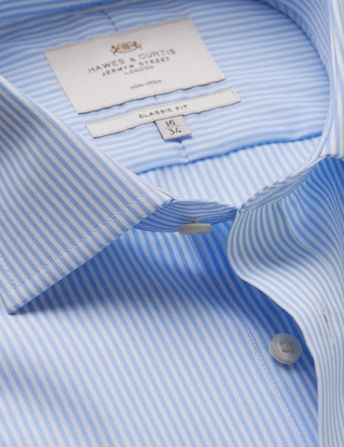 Non-Iron Blue & White Fine Stripe Classic Fit Shirt