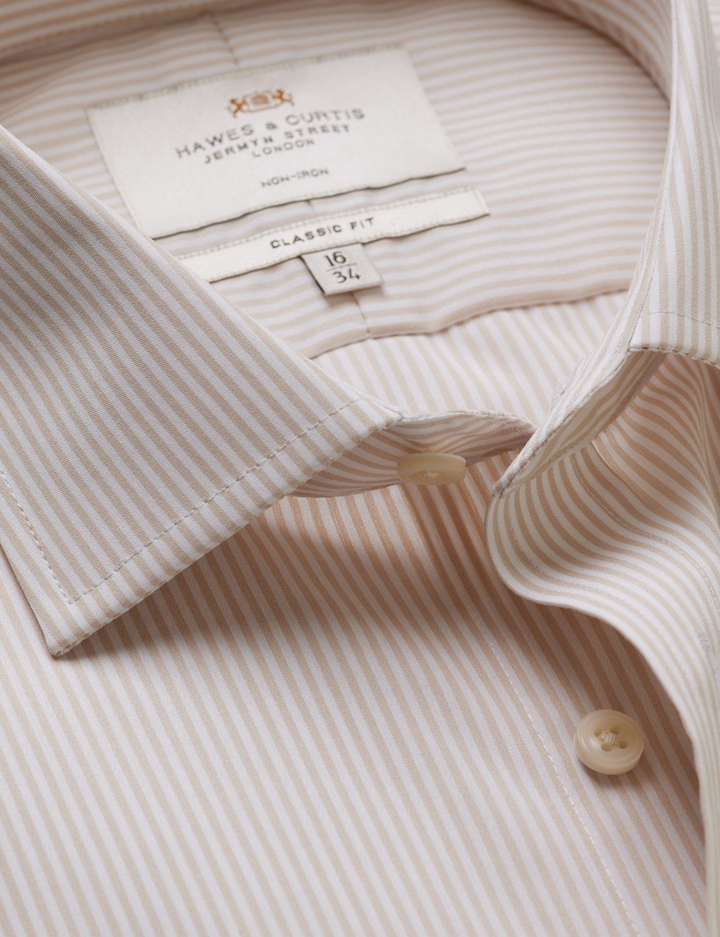 Classic Fit Brown & White Fine Stripe Non-Iron Shirt