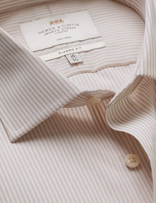 Non-Iron Brown & White Fine Stripe Classic Fit Shirt