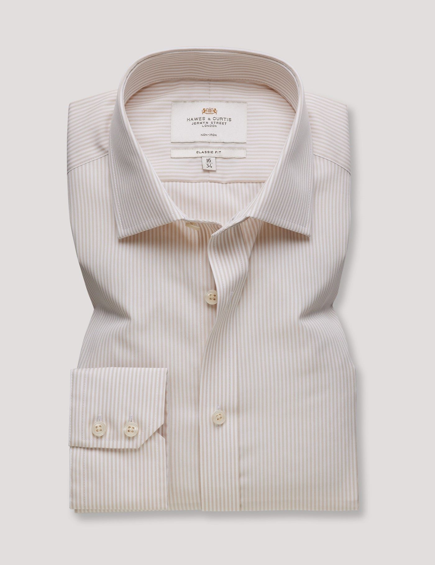 Classic Fit Brown & White Fine Stripe Non-Iron Shirt-preview