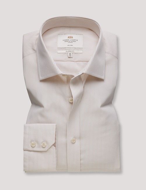 Non-Iron Brown & White Fine Stripe Classic Fit Shirt-preview