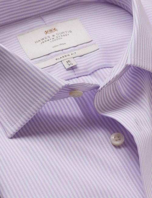Non-Iron Lilac & White Fine Stripe Classic Fit Shirt