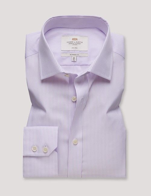 Non-Iron Lilac & White Fine Stripe Classic Fit Shirt-preview