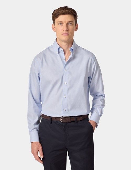 Non-Iron Blue & White Bengal Stripe Pin Point Oxford Shirt - Button Down Collar - Classic Fit