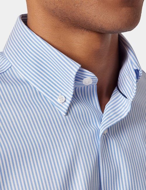 Non-Iron Blue & White Fine Stripe Pin Point Oxford Shirt - Button Down Collar - Classic Fit-preview