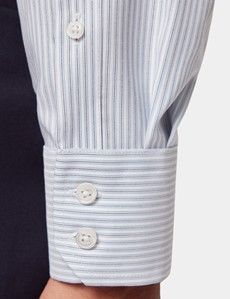 Classic Fit Navy & Blue Stripe Pin Point Non-Iron Oxford Shirt